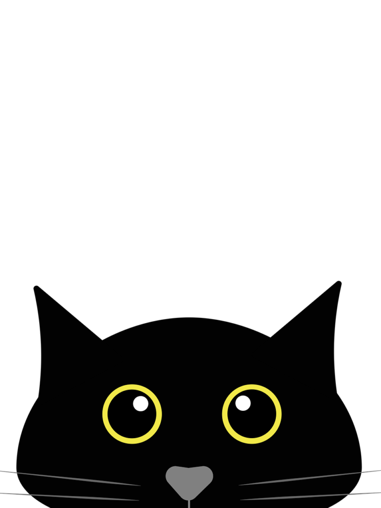 Un dessin d'une tête de chat noir nous regarde